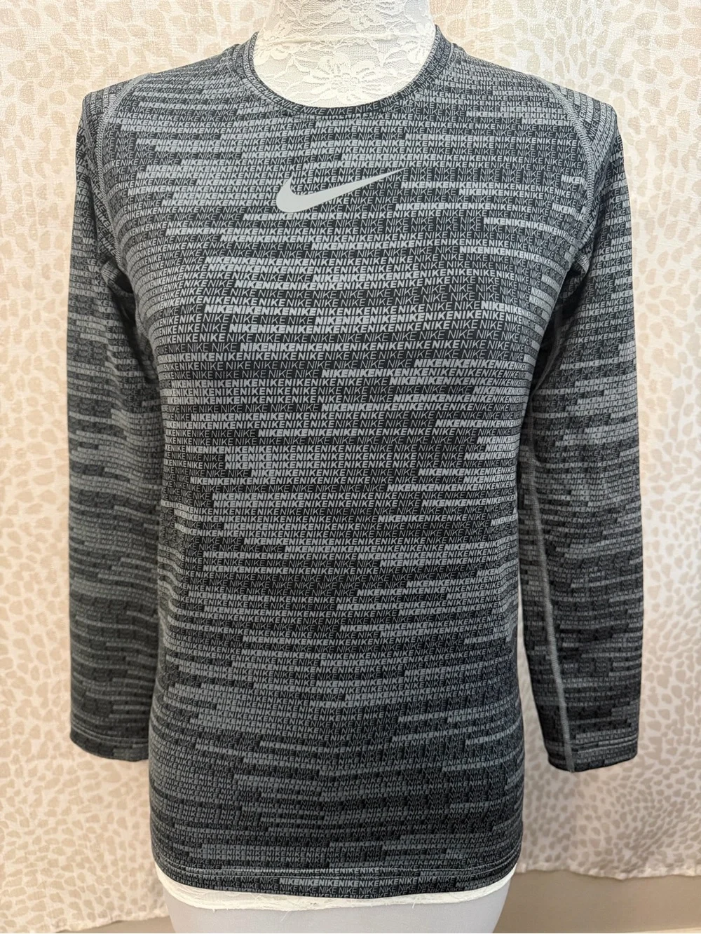 Nike Black and Gray Micro-Logo Long Sleeve Pullover